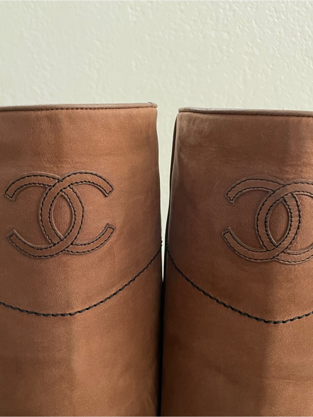 CHANEL Brown Leather Knee-High CC Logo Riding Western Boots - Picture 9 of 12